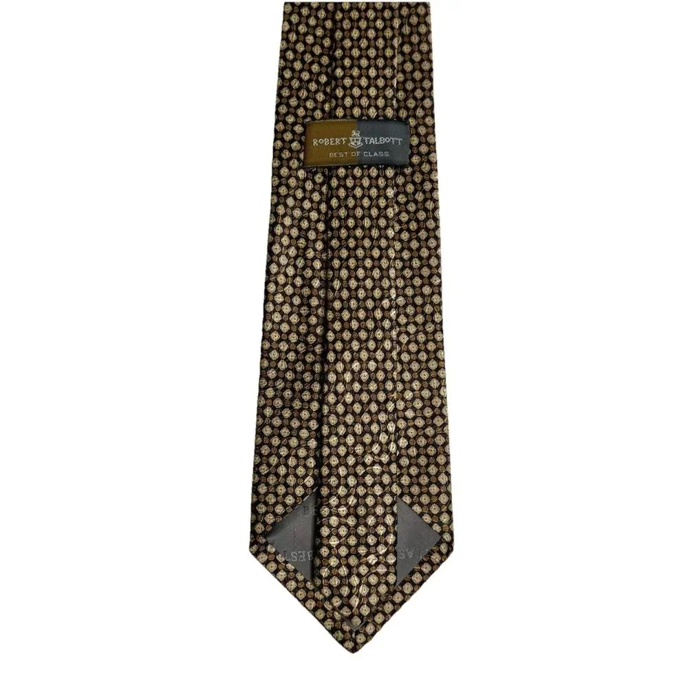 ROBERT TALBOTT Best Of Class Men's Silk Tie - Gold Tan Grey Geometric 57.5
